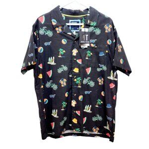 Mens Reverse Threads Short Sleeve Button-Up Shirt With Tropical Print Size L